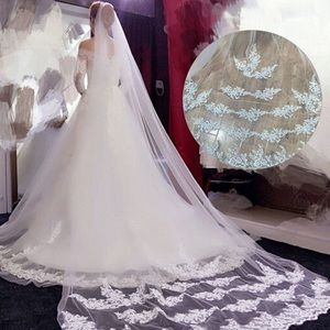 ⭐️WHITE Lace Edge Cathedral Length Wedding Bridal Veil with Comb⭐️